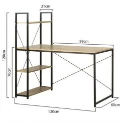 CASAME Bureau L120cm Avec 4 étagères Style Industriel - Casâme - Bois Clair -France Bureau Soldes 2022 20983833 3