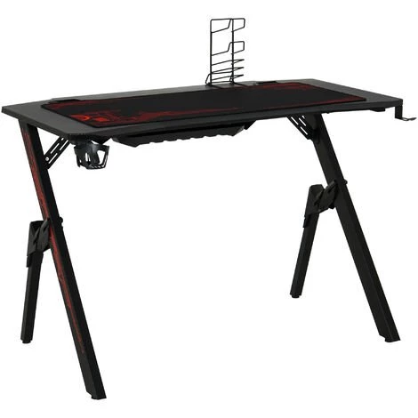 HOMCOM Bureau Gaming Bureau Gamer Bureau Informatique Bracket Support Casque Porte-gobelet Et Tapis Souris Fournis Métal MDF Noir Rouge 3 HOMCOM Bureau Gaming Bureau Gamer Bureau Informatique Bracket Support Casque Porte-gobelet Et Tapis Souris Fournis Métal MDF Noir Rouge
