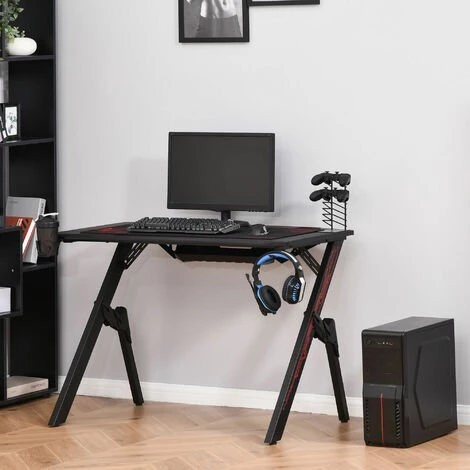 HOMCOM Bureau Gaming Bureau Gamer Bureau Informatique Bracket Support Casque Porte-gobelet Et Tapis Souris Fournis Métal MDF Noir Rouge 4 HOMCOM Bureau Gaming Bureau Gamer Bureau Informatique Bracket Support Casque Porte-gobelet Et Tapis Souris Fournis Métal MDF Noir Rouge – Image 2