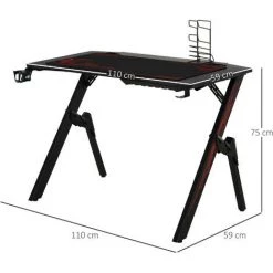 HOMCOM Bureau Gaming Bureau Gamer Bureau Informatique Bracket Support Casque Porte-gobelet Et Tapis Souris Fournis Métal MDF Noir Rouge 9 HOMCOM Bureau Gaming Bureau Gamer Bureau Informatique Bracket Support Casque Porte-gobelet Et Tapis Souris Fournis Métal MDF Noir Rouge -France Bureau Soldes 2022 21521155 3