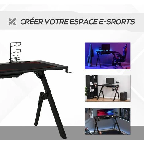 HOMCOM Bureau Gaming Bureau Gamer Bureau Informatique Bracket Support Casque Porte-gobelet Et Tapis Souris Fournis Métal MDF Noir Rouge 6 HOMCOM Bureau Gaming Bureau Gamer Bureau Informatique Bracket Support Casque Porte-gobelet Et Tapis Souris Fournis Métal MDF Noir Rouge – Image 4