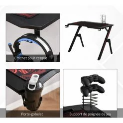 HOMCOM Bureau Gaming Bureau Gamer Bureau Informatique Bracket Support Casque Porte-gobelet Et Tapis Souris Fournis Métal MDF Noir Rouge 11 HOMCOM Bureau Gaming Bureau Gamer Bureau Informatique Bracket Support Casque Porte-gobelet Et Tapis Souris Fournis Métal MDF Noir Rouge -France Bureau Soldes 2022 21521155 5