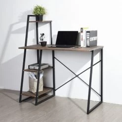 URBAN MEUBLE Bureau à étagères Intégrées Au Style Industriel Graphique Noir Et Bois