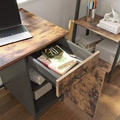 VASAGLE Bureau, Table, Avec Tiroir Et Placard De Rangement, Pour Bureau, Salon, Chambre, Assemblage Simple, Métal, Style Industriel, Marron Rustique Par SONGMICS LWD51X - Marron Rustique -France Bureau Soldes 2022 21738212 3