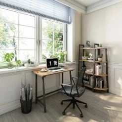 Bureau Informatique, Bureau D'ordinateur, Meuble De Bureau Avec Plateau En Bois Et Cadre En Acier - Meerveil