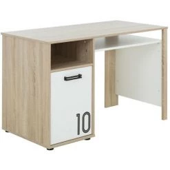 Bureau Avec Une Porte Et Grande Tablette Style Naturel - Fabrication Française - Calicosy - Bois Clair