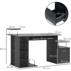HOMCOM Bureau Pour Ordinateur Table Meuble Pc Informatique En MDF Noir - Noir -France Bureau Soldes 2022 2200708 3