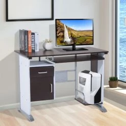 HOMCOM Bureau Informatique Design 100L X 52l X 75h Cm Brun Noir Et Blanc - Marron -France Bureau Soldes 2022 2200710 2