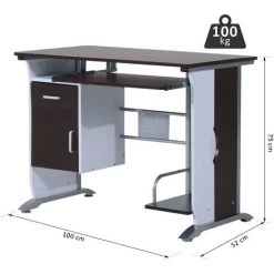 HOMCOM Bureau Informatique Design 100L X 52l X 75h Cm Brun Noir Et Blanc - Marron -France Bureau Soldes 2022 2200710 3