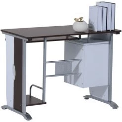 HOMCOM Bureau Informatique Design 100L X 52l X 75h Cm Brun Noir Et Blanc - Marron -France Bureau Soldes 2022 2200710 5