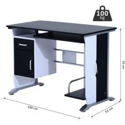 HOMCOM Bureau Informatique Design En Mdf 100 L X 52 I X 75H Cm Noir Et Blanc - Noir -France Bureau Soldes 2022 2200711 3