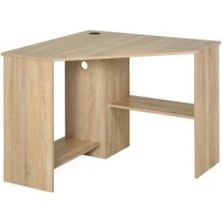 HOMCOM Bureau Informatique Bureau D'angle Contemporain Avec étagères Panneaux Particules Chêne Clair - Beige