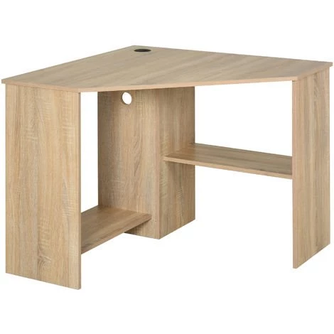 HOMCOM Bureau Informatique Bureau D'angle Contemporain Avec étagères Panneaux Particules Chêne Clair - Beige 3 HOMCOM Bureau Informatique Bureau D'angle Contemporain Avec étagères Panneaux Particules Chêne Clair - Beige