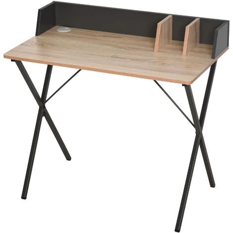 HOMCOM Bureau Secrétaire Style Industriel Dim. 90L X 50l X 84H Cm Châssis Métal Gris Foncé Plateau Panneaux Particules Chêne Clair - Beige 3 HOMCOM Bureau Secrétaire Style Industriel Dim. 90L X 50l X 84H Cm Châssis Métal Gris Foncé Plateau Panneaux Particules Chêne Clair - Beige