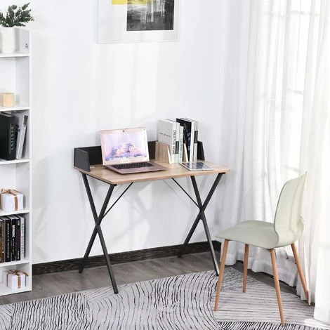 HOMCOM Bureau Secrétaire Style Industriel Dim. 90L X 50l X 84H Cm Châssis Métal Gris Foncé Plateau Panneaux Particules Chêne Clair - Beige 4 HOMCOM Bureau Secrétaire Style Industriel Dim. 90L X 50l X 84H Cm Châssis Métal Gris Foncé Plateau Panneaux Particules Chêne Clair - Beige – Image 2