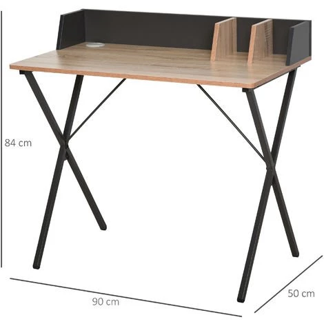 HOMCOM Bureau Secrétaire Style Industriel Dim. 90L X 50l X 84H Cm Châssis Métal Gris Foncé Plateau Panneaux Particules Chêne Clair - Beige 5 HOMCOM Bureau Secrétaire Style Industriel Dim. 90L X 50l X 84H Cm Châssis Métal Gris Foncé Plateau Panneaux Particules Chêne Clair - Beige – Image 3