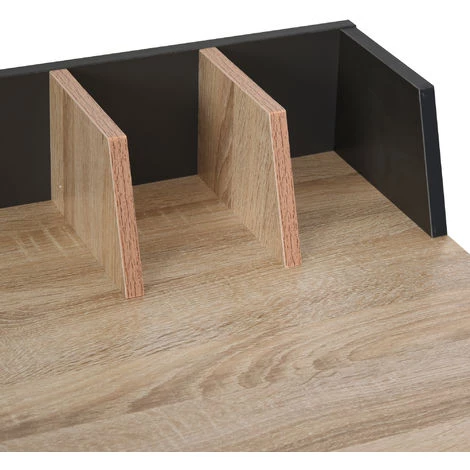 HOMCOM Bureau Secrétaire Style Industriel Dim. 90L X 50l X 84H Cm Châssis Métal Gris Foncé Plateau Panneaux Particules Chêne Clair - Beige 6 HOMCOM Bureau Secrétaire Style Industriel Dim. 90L X 50l X 84H Cm Châssis Métal Gris Foncé Plateau Panneaux Particules Chêne Clair - Beige – Image 4
