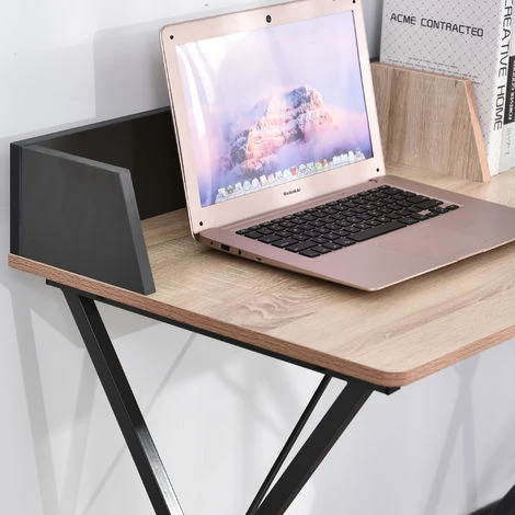 HOMCOM Bureau Secrétaire Style Industriel Dim. 90L X 50l X 84H Cm Châssis Métal Gris Foncé Plateau Panneaux Particules Chêne Clair - Beige 7 HOMCOM Bureau Secrétaire Style Industriel Dim. 90L X 50l X 84H Cm Châssis Métal Gris Foncé Plateau Panneaux Particules Chêne Clair - Beige – Image 5