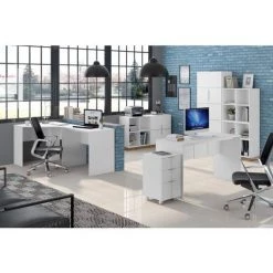 BEAUX MEUBLES PAS CHERS Bureau D'Angle Blanc Mat 90 Cm -France Bureau Soldes 2022 22778208 2