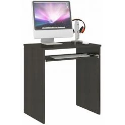 HUCOCO BERN - Bureau Informatique Table D'ordinateur Taille Compacte 70x50x74 Cm - Support Clavier - Mobilier Bureau Style Moderne - Marron