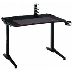 IDIMEX Bureau Gaming COMPETITION Avec éclairage LED Bleu, Support Casque Et Organisateur Câbles, Bureau Pc Gamer Pro En Métal Noir - Noir