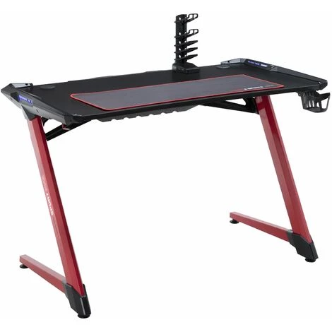 IDIMEX Bureau Gaming RUSH Avec éclairage LED, Support Casque Et Manette De Jeu Avec Port USB, Bureau Pc Gamer Pro En Métal Noir Et Rouge - Noir/rouge 3 IDIMEX Bureau Gaming RUSH Avec éclairage LED, Support Casque Et Manette De Jeu Avec Port USB, Bureau Pc Gamer Pro En Métal Noir Et Rouge - Noir/rouge