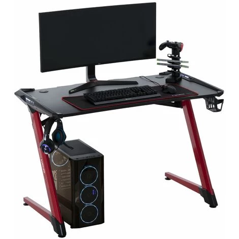 IDIMEX Bureau Gaming RUSH Avec éclairage LED, Support Casque Et Manette De Jeu Avec Port USB, Bureau Pc Gamer Pro En Métal Noir Et Rouge - Noir/rouge 5 IDIMEX Bureau Gaming RUSH Avec éclairage LED, Support Casque Et Manette De Jeu Avec Port USB, Bureau Pc Gamer Pro En Métal Noir Et Rouge - Noir/rouge – Image 3