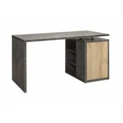 MEUBLETMOI Bureau 140 Cm En Bois Marron Et Gris - JENY - Gris