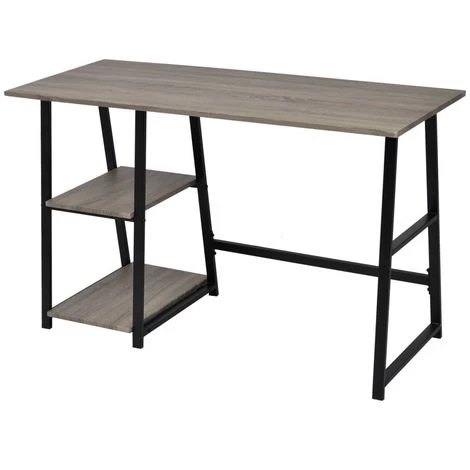 Topdeal Bureau Avec 2 étagères Gris Et Chêne 5 Topdeal Bureau Avec 2 étagères Gris Et Chêne – Image 3