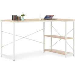 Topdeal Bureau D'ordinateur Blanc Et Chêne 120 X 72 X 70 Cm