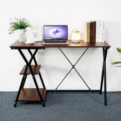 BATHRINS Bureau Avec Rangement En PVC,Bureau Informatique Structure En Métal,Walnut -France Bureau Soldes 2022 23050968 3