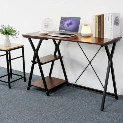 BATHRINS Bureau Avec Rangement En PVC,Bureau Informatique Structure En Métal,Walnut -France Bureau Soldes 2022 23050968 4