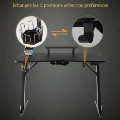 COSTWAY Bureau Gamer, Table De Gaming, Avec Support D’Ecran, Surface En Fibre De Carbone Avec Lumières RVB -France Bureau Soldes 2022 23114262 3