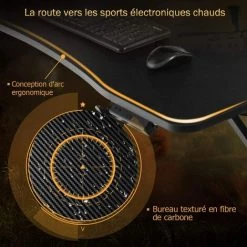 COSTWAY Bureau Gamer, Table De Gaming, Avec Support D’Ecran, Surface En Fibre De Carbone Avec Lumières RVB -France Bureau Soldes 2022 23114262 4