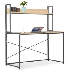 Topdeal Bureau D'ordinateur Noir Et Chêne 120 X 60 X 138 Cm