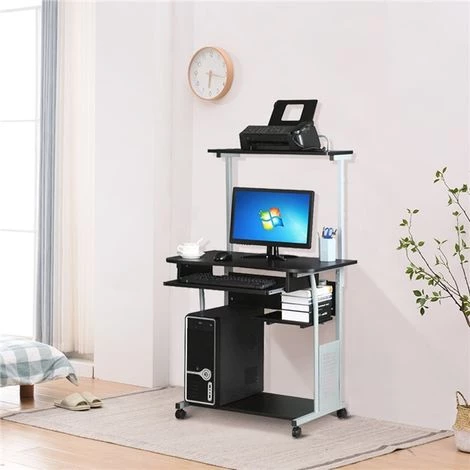 Yaheetech Bureau Informatique Avec 3 Tablettes De Rangement Design Table Ordinateur Roulettes Avec Freins Bureau Ordinateur Noir 80 X 50 X 132 Cm 4 Yaheetech Bureau Informatique Avec 3 Tablettes De Rangement Design Table Ordinateur Roulettes Avec Freins Bureau Ordinateur Noir 80 X 50 X 132 Cm – Image 2
