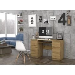 HUCOCO BARI - Bureau Informatique D'ordinateur Design Moderne - 6 Tiroirs - Dimensions 76x130x51 - Support Coulissant Pour Clavier - Marron -France Bureau Soldes 2022 23483921 2