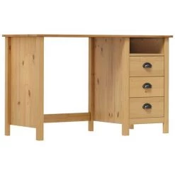 Bureau Hill Range Avec 3 Tiroirs Bois De Pin Solide 120x50x74 Cm Modèle 1 VidaXL