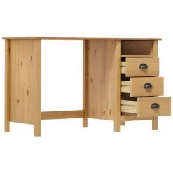 Bureau Hill Range Avec 3 Tiroirs Bois De Pin Solide 120x50x74 Cm Modèle 1 VidaXL -France Bureau Soldes 2022 23488365 3