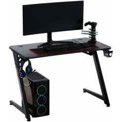 IDIMEX Bureau Gaming BASE, Support Manette De Jeu Avec Ports USB Support Casque Et Porte Gobelet, Bureau Pc Gamer Pro En Métal Noir - Noir -France Bureau Soldes 2022 23534828 3