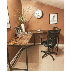 VASAGLE Bureau D’Angle, Table En Forme De L, Pour Travailler Et Réviser, Bureau à Domicile, Gain D'espace, Montage Facile, Style Industriel, Marron Rustique Par SONGMICS LWD73X - Marron Rustique -France Bureau Soldes 2022 23728359 3