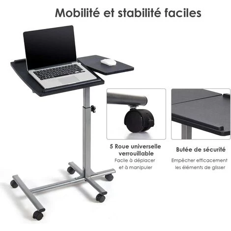 COSTWAY Table Pour Ordinateur,60 X 40 X 71,5 – 91,5cm 5 COSTWAY Table Pour Ordinateur,60 X 40 X 71,5 – 91,5cm – Image 3