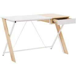 BELIANI Bureau Effet Bois Clair Et Blanc Avec Tiroir 120 X 60 Cm - Bois Clair -France Bureau Soldes 2022 23818173 5