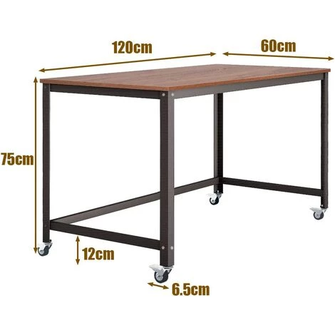 COSTWAY Bureau Informatique à Roulette Avec Cadre En Acier Bureau à Domicile 120x60x75CM (Brun) 7 COSTWAY Bureau Informatique à Roulette Avec Cadre En Acier Bureau à Domicile 120x60x75CM (Brun) – Image 5