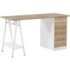 BELIANI Bureau Effet Bois Clair Et Blanc Avec 5 Tiroirs 140 X 60 Cm - Bois Clair