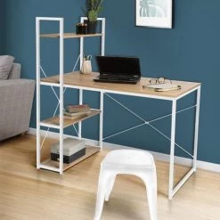 IDMARKET Bureau Bibliothèque DETROIT Design Industriel Bois Et Métal Blanc - Blanc