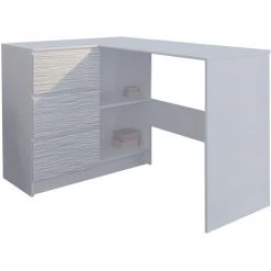 HUCOCO KIAN B - Bureau D'angle + Rangements + 3 Tiroirs - 112x87x76 Cm - Table D'ordinateur Forme De L - Table De Travail - Blanc