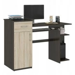 HUCOCO BERGEN - Bureau Moderne D'ordinateur - 120x76x50 Cm - Bureau Ordinateur PC - Support Clavier + étagère Imprimante - Marron