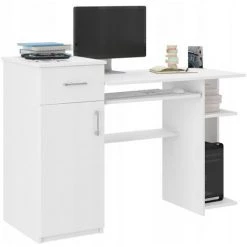 HUCOCO BERGEN - Bureau Moderne D'ordinateur - 120x76x50 Cm - Bureau Ordinateur PC - Support Clavier + étagère Imprimante - Blanc