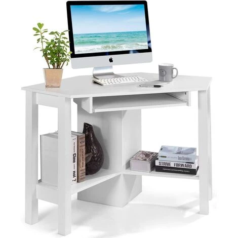 COSTWAY Bureau Informatique, Table Bureau D’Angle, Avec 3 Tablettes De Rangement 120 X 60 X 77CM (Blanc) 3 COSTWAY Bureau Informatique, Table Bureau D’Angle, Avec 3 Tablettes De Rangement 120 X 60 X 77CM (Blanc)